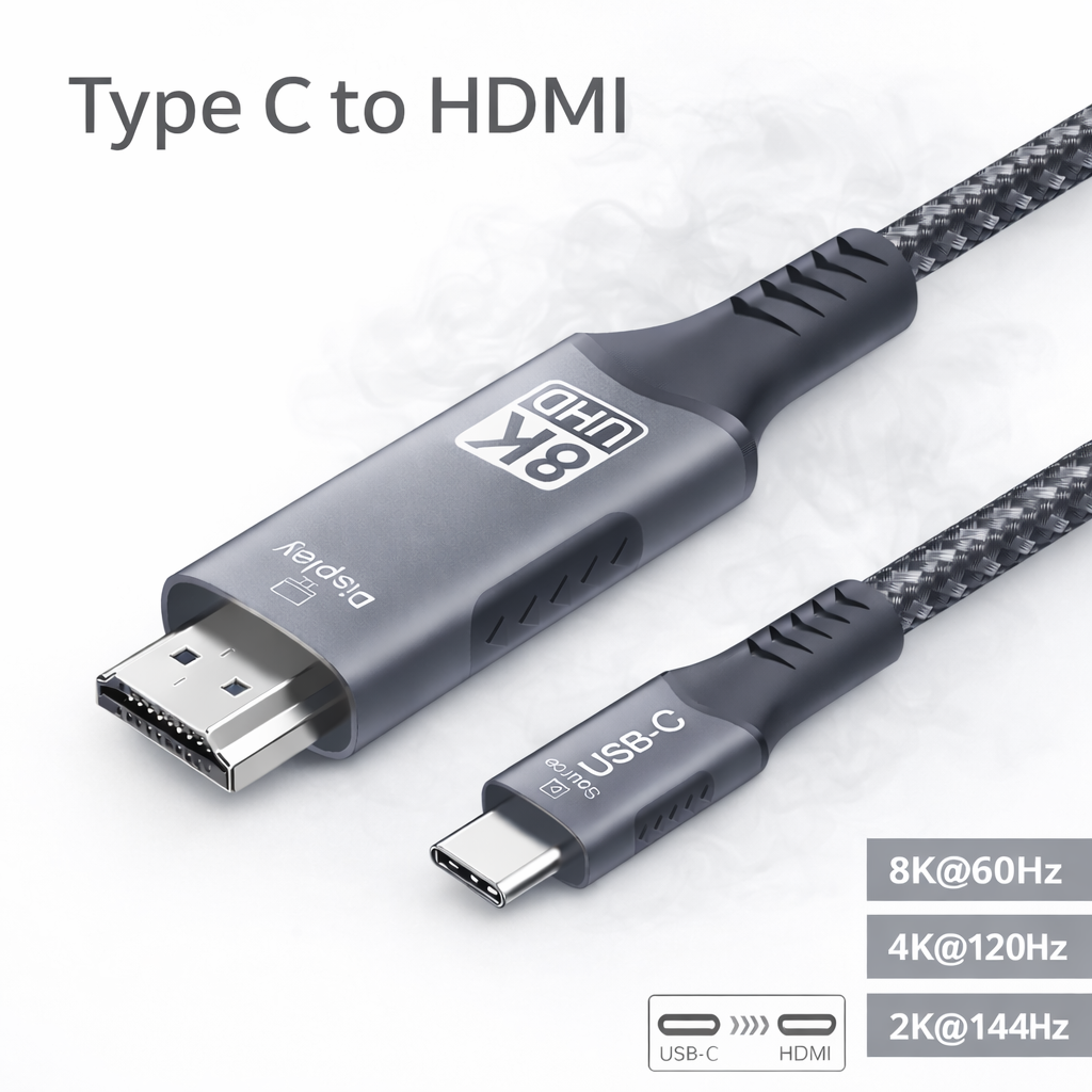 FDBRO USB-C to HDMI 2.1 Cable – 8K@60Hz / 4K@120Hz High-Speed Type-C to HDMI Adapter (48Gbps)