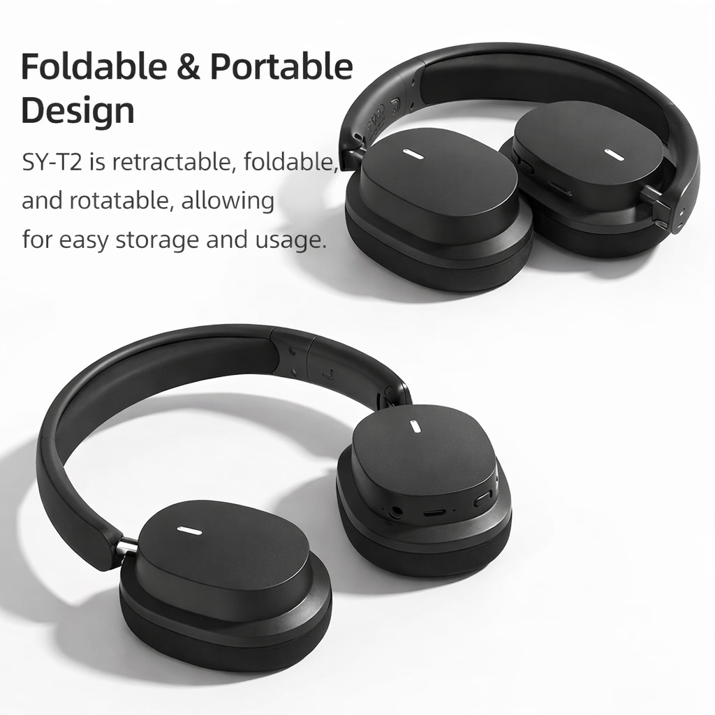 Foldable Wireless Bluetooth Headphones with Noise Cancellation & Built-In Mic