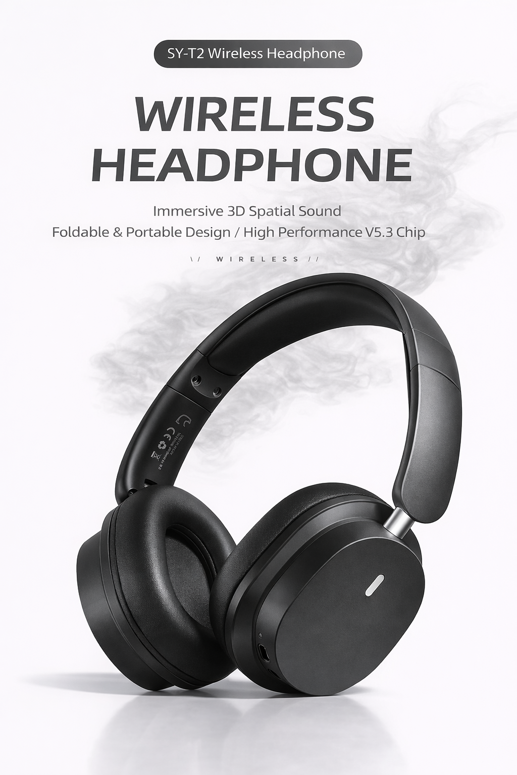 Foldable Wireless Bluetooth Headphones with Noise Cancellation & Built-In Mic