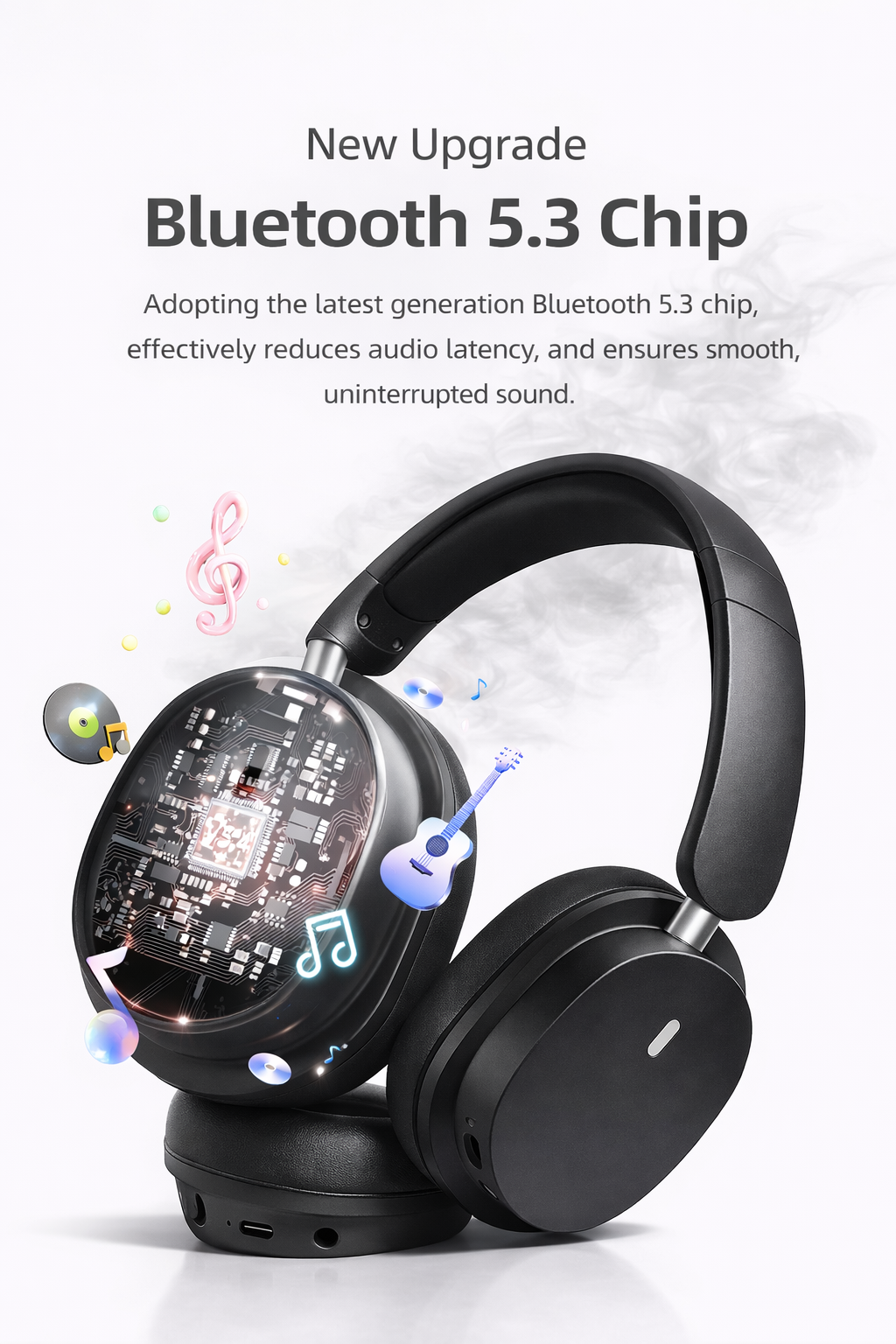 Foldable Wireless Bluetooth Headphones with Noise Cancellation & Built-In Mic