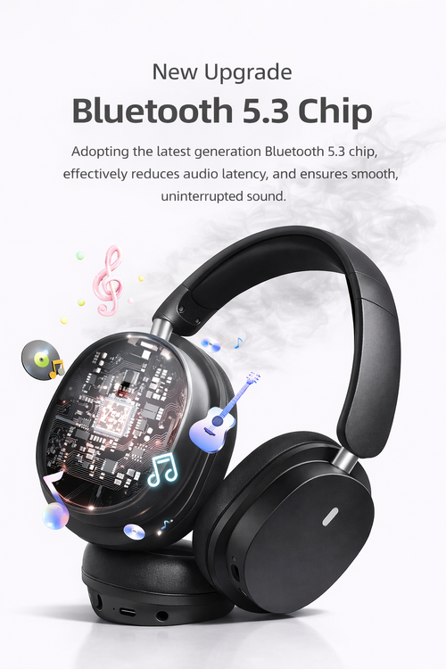 Foldable Wireless Bluetooth Headphones with Noise Cancellation & Built-In Mic